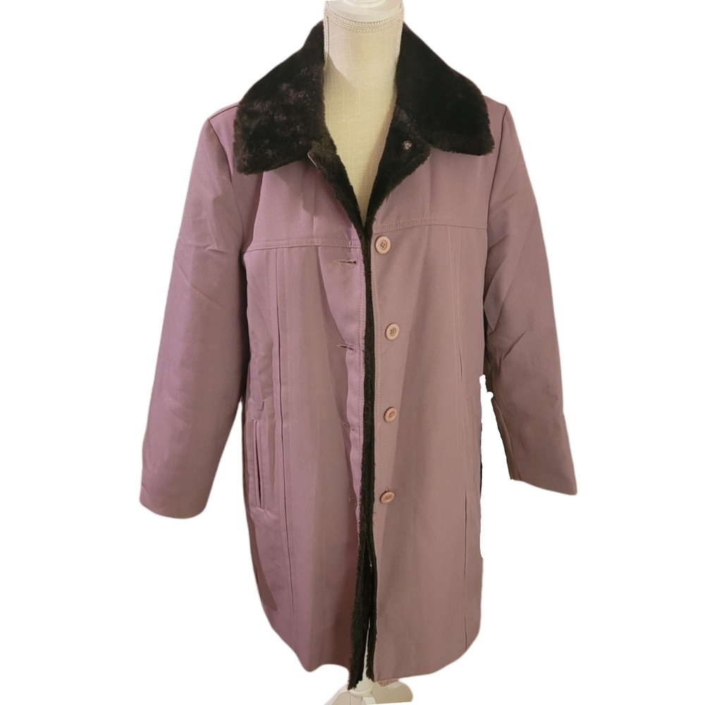 Purple Vintage 1970s Coat w/ Black Faux Fur Lining (Vintage / 70s )
